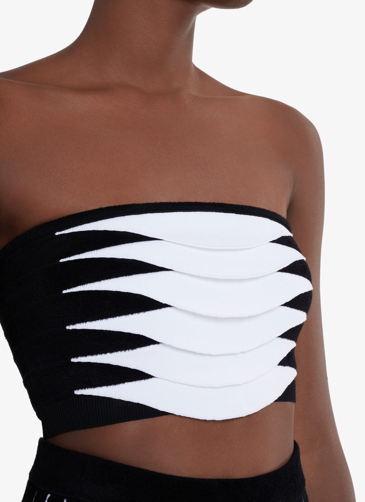 VELVET KNIT PYTHON-EFFECT BRA  ALAÏA WHITE/BLACK VELVET KNIT PYTHON-EFFECT BRA